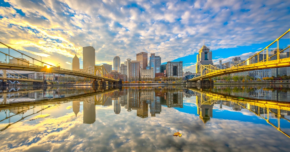 Pittsburgh skyline at sunset